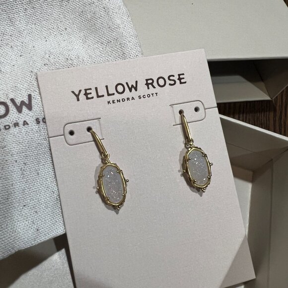 Kendra Scott Baroque Vintage Gold Lee Drop Earrings, Iridescent Drusy (Gold) - Picture 2 of 5